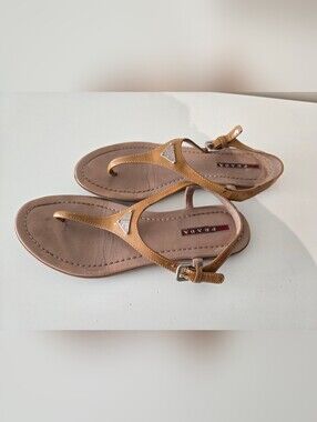 Prada Tan Patent Leather Thong Sandals Size 7
